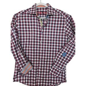 Robert Graham Shirt Mens Medium Red Check Long Sleeve Button Front Contrast Trim